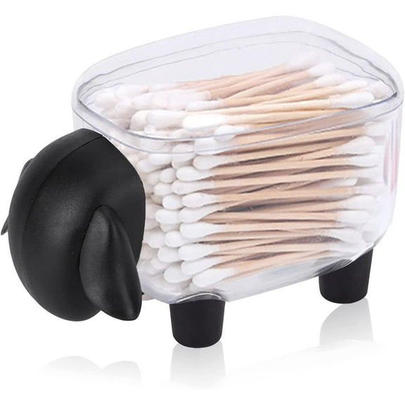 Qtip Holder, Acrylic Sheep Shaped Cotton Swab Holder Cotton Pad Dispenser Floss Container with Cover for Bathroom Vanity Organizer, 13 x 7.5 x 8 cm
