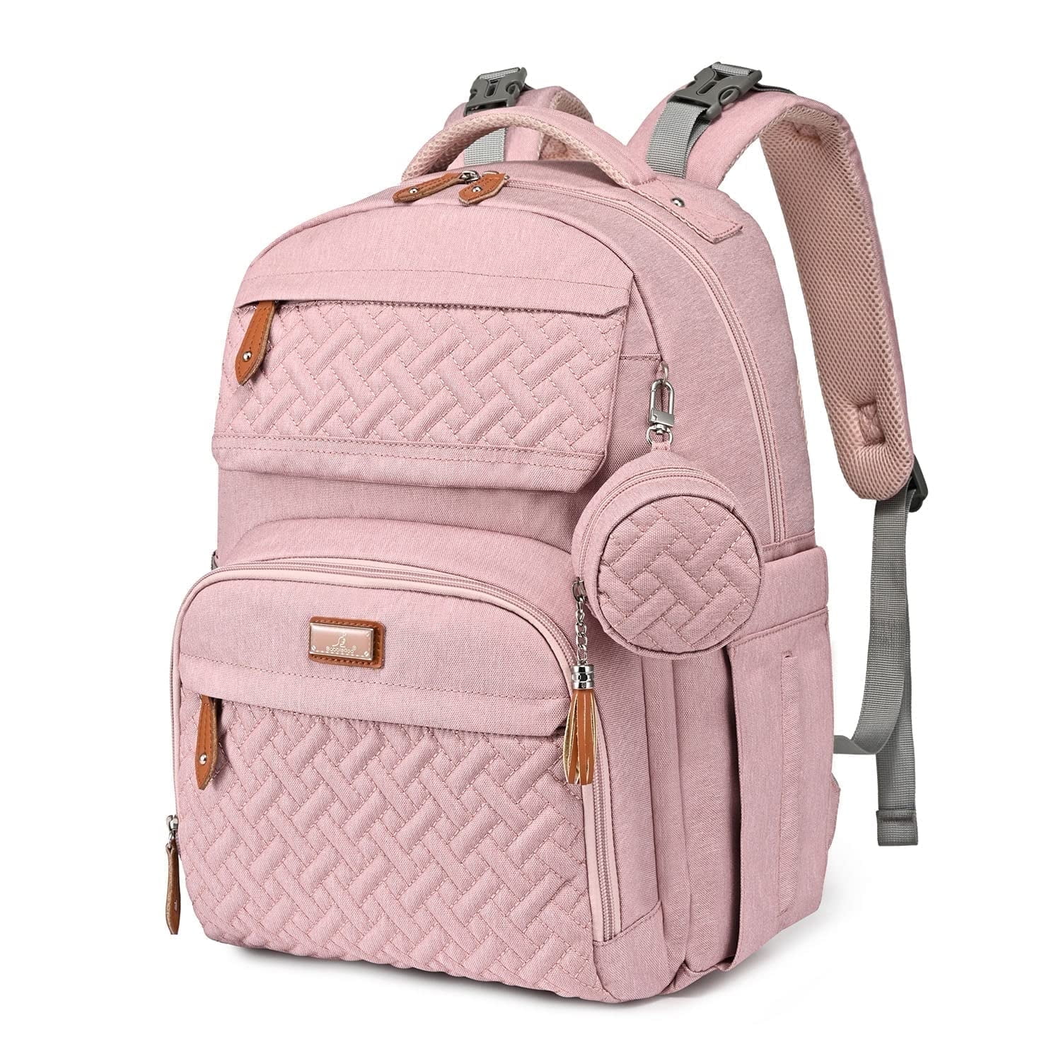 BabbleRoo Diaper Bag Backpack, Travel Backpack, Pacifier Case & Stroller Straps, Multifunction, Waterproof, Unisex – Light Gray