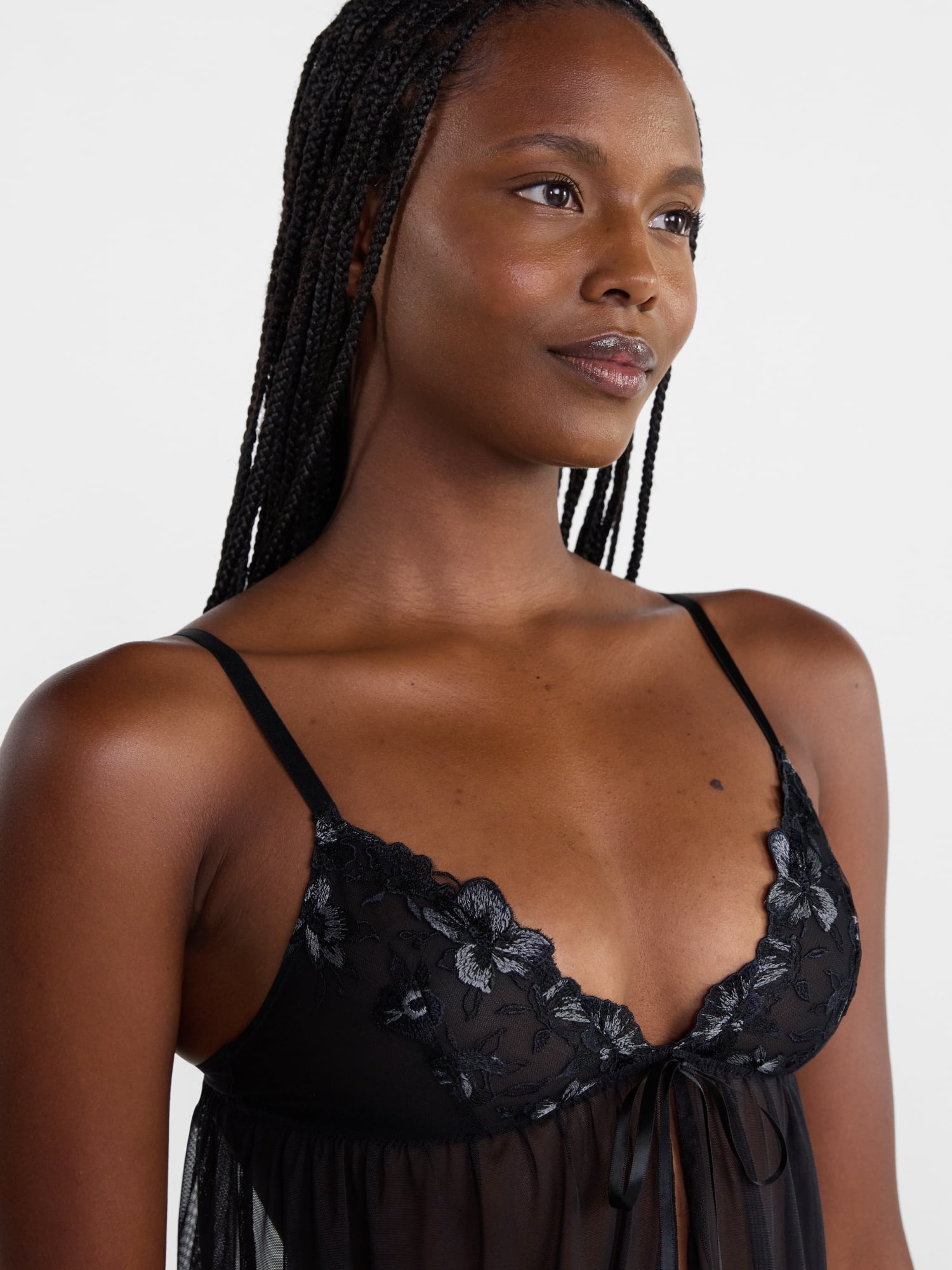Joyspun Women's Embroidered Babydoll Set, Sizes XS-XXXL