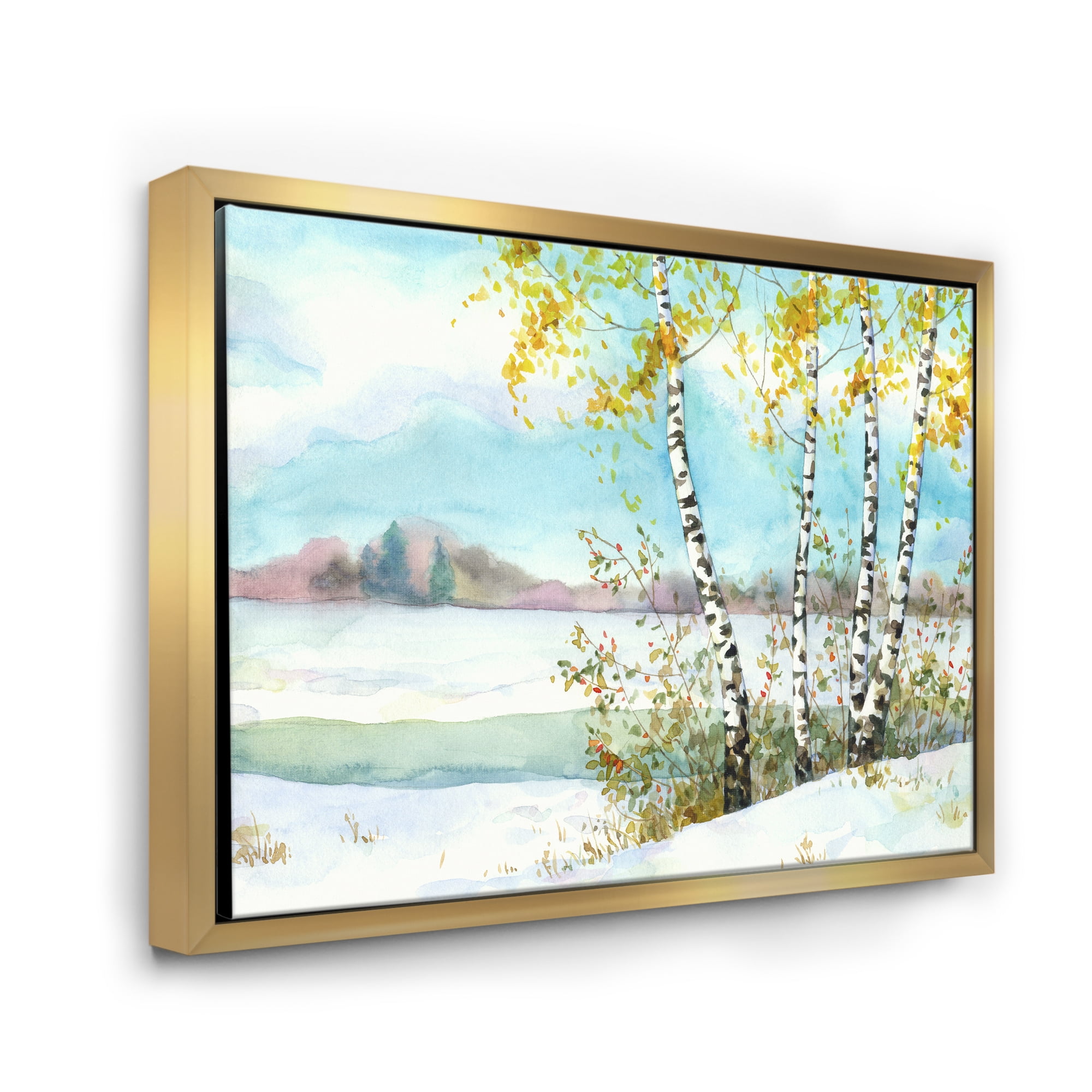 Designart 'Birches In Snowy Land' Lake House Framed Canvas Wall Art Print