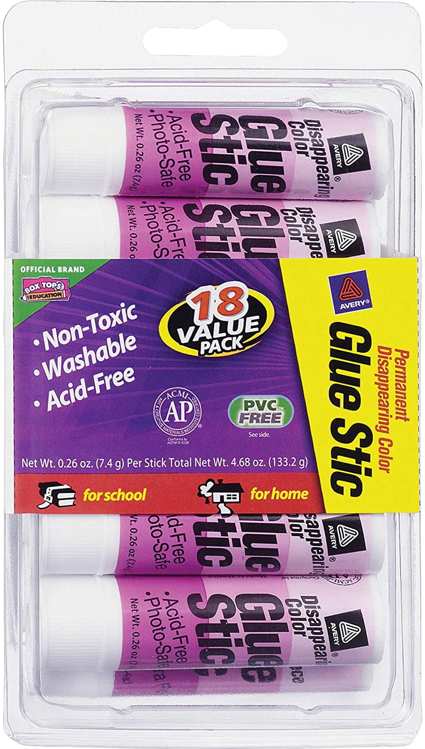 Avery Glue Stic Disappearing Purple Color, 0.26 oz., Washable, Nontoxic