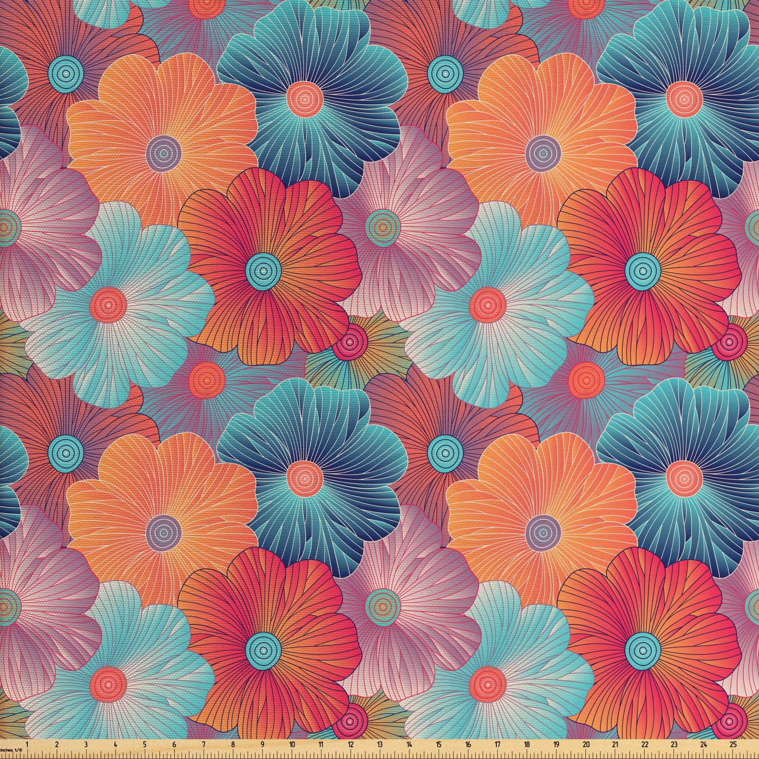 Floral Fabric by The Yard, Repeating Pattern Overlapped Flower Petals ...