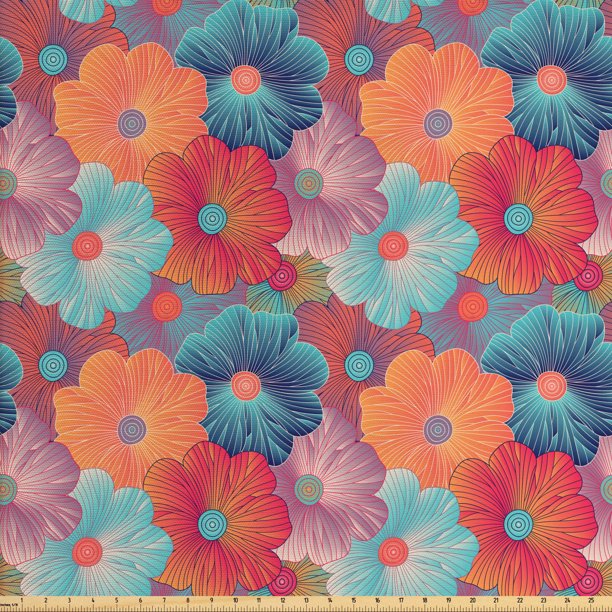 Floral Fabric by The Yard, Repeating Pattern Overlapped Flower Petals