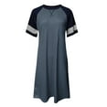 thumbnail image 6 of Henpk Summer Dresses for Women Striped T Shirt Dress Casual Midi Dress Short Sleeve Sundress with Pockets Fashion Casual Striped Printed Short Sleeve Solid Dress Blue XL, 6 of 6