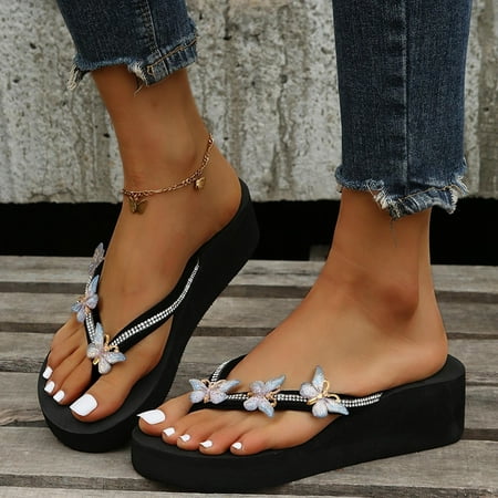 

mtvxesu Women Slides Women Rhinestone Slope Heel Open Toe Bow-Knot Slippers Clip-Toe Shoes Comfy Sandals Casual Comfortable Beach Sandals Flip Flop Shoes Slide Sandals Women Limited Time Offer