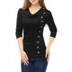 thumbnail image 4 of Top acanalado Allegra K con botones y mangas largas Cuello vuelto para mujer Negro S, 4 of 6