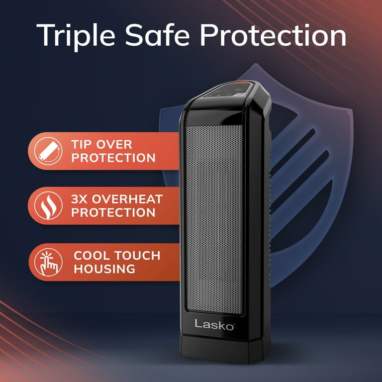 Lasko Ceramic Tower Space Heater 1500 Watt, Portable w/ Thermostat, Black