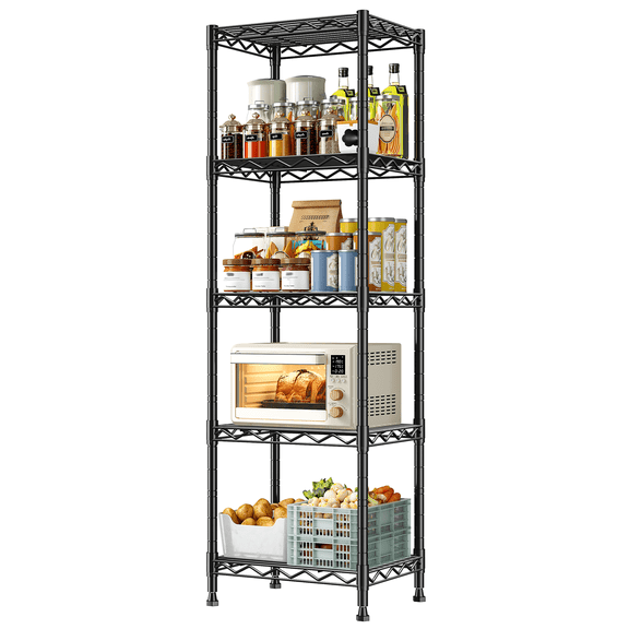 REIBII 5-Tier Wire Shelving Unit,Small Adjustable Storage Shelves,15.8"W x 11.8"D x 53"H,Durable Carbon Steel,Metal Shelving for Kitchen,Bathroom,Garage,Black