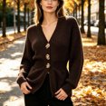 thumbnail image 2 of LUVDA Women's Knit Long Sleeve Cardigan V Neck Button Front Casual Fall Winter, 2 of 6
