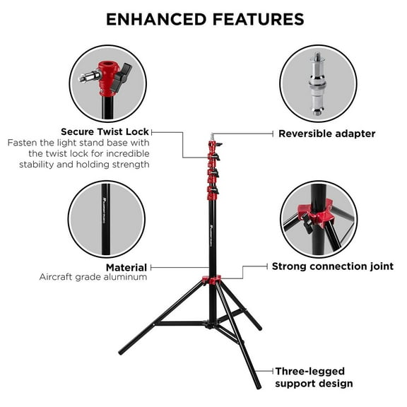 Pro Air-Cushioned Heavy-Duty Light Stand (Red, 9.5')