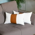 thumbnail image 1 of Boho Set of 2 Handcrafted Decorative Throw Pillow Cover Vegan Faux Leather Solid 12" x 20" Brown & Ivory Lumbar for Couch, Bedding, 1 of 4