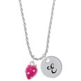 thumbnail image 1 of Delight Jewelry Silvertone Large 3-D Hot Pink Strawberry with Crystals Silvertone Script Initial Disc - E - Charm Necklace, 20"+3", 1 of 4
