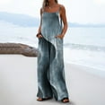 thumbnail image 2 of Joau Summer Jumpsuits for Women Casual Spaghetti Strap Sleeveless Wide Leg Long Pant Rompers Vintage Print Boho Overalls Beach Vacation Outfits with Pockets S-3XL, 2 of 6