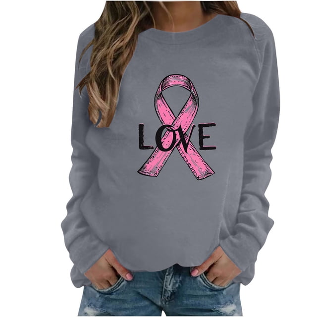Chemises Décontractées Amples pour Femmes, Tee-Shirts Imprimés Ruban, Manches Longues, Col Rond, Coupe Régulière, Blouses, Pull-Over, Chemises d'Halloween pour Femmes S-20 Gris L