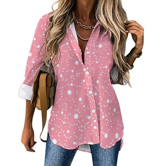 Pink White Polka Dots Blouses Women Long-Sleeve Simple Shirt Autumn