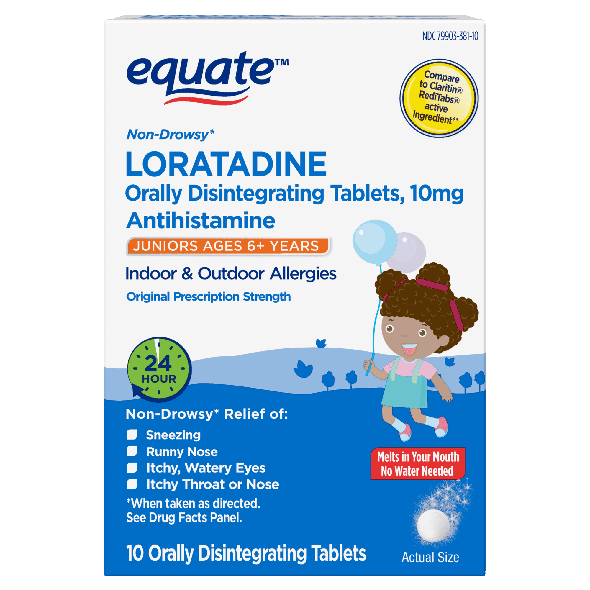 (6 pack) Equate Non-Drowsy Loratadine Antihistamine Orally Disintegrating Tablets, 10 mg, 10 Count