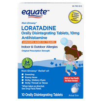Equate Loratadine Orally Disintegrating Tablets, 10 mg, 24-Hour Allergy Medicine, Antihistamine, Melts in Your Mouth, for Ages 6 and up, 10 Count