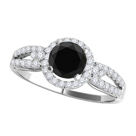 Mauli Jewels Engagement Rings for Women 1.25 Carat Halo Black Diamond Engagement Ring 4 Prong-Setting 14k White Gold