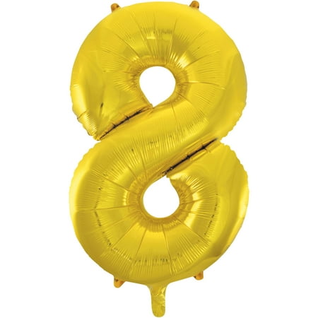 Foil Big Number Balloon, 8, 34 in, Gold, 1ct