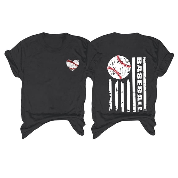 T Shirts For Women Gray Womens Tops Fashion Spring/ Baseball Print Loose Short Sleeve Summer Tops