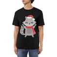 thumbnail image 1 of Camisetas de algodón para hombre con dibujo de mapache y gorro navideño, camisetas informales de cuello redondo y manga corta., 1 of 6