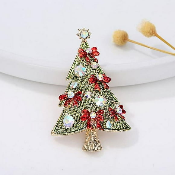 2024 New Year Crystal Brooch For Women Men Fashion Rhinestone Christmas Tree Snowflake Wreath Brooch Pins Badge Xmas Jewelry