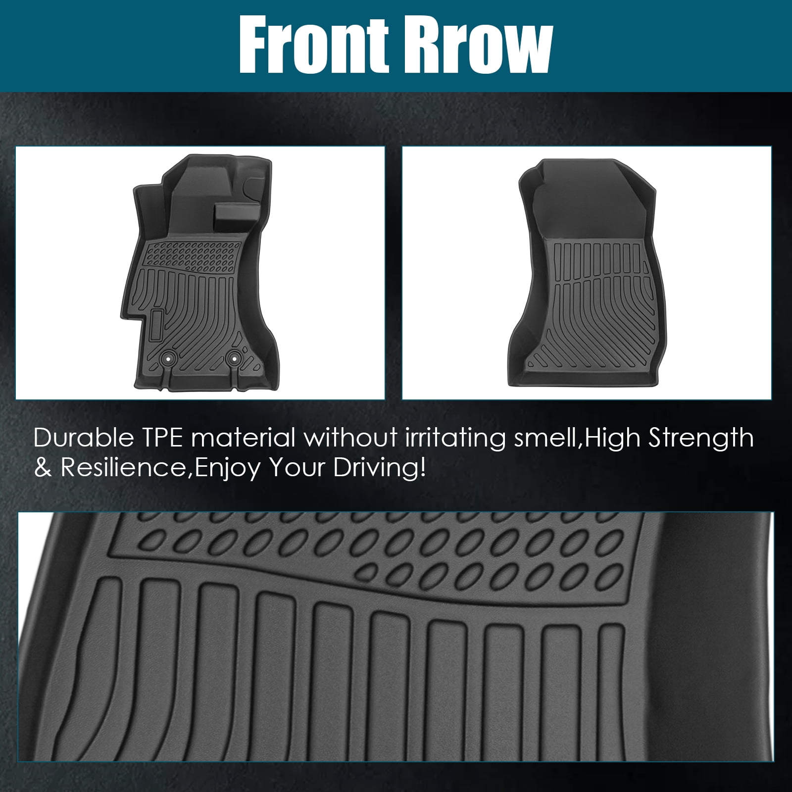 All-Weather Rubber Car Floor - 3-Piece Set Black-Car Floor Mats All-Weather TPE Rubber