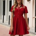 thumbnail image 2 of DGMIOCS Women's Dress with Stand Collar and Lace Trim Versatile Daily Wear for Summer and Red L, 2 of 9