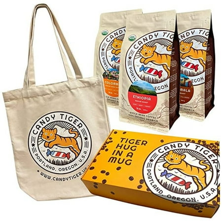 Candy Tiger Coffee Gift Set - Whole Bean Ethiopia-Guatemala-Colombia, 3x12 oz