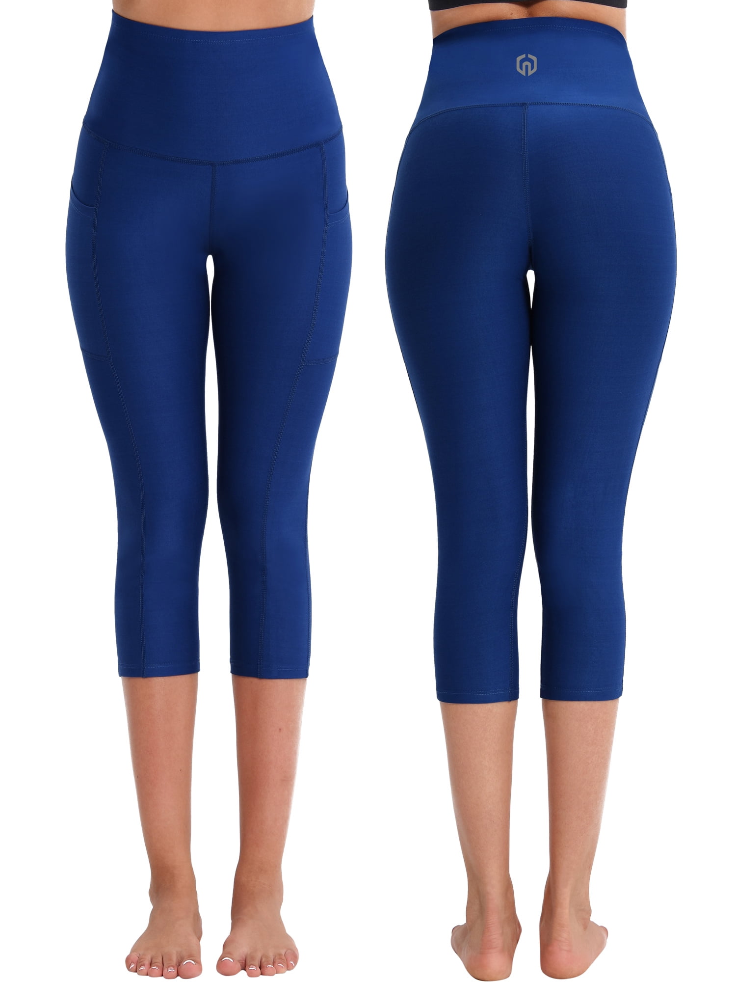 Womens High Waist Yoga Capris Tummy Control Workout Stretch Capri Leggings with Pockets,Black+Gray+Blue,US Size XL
