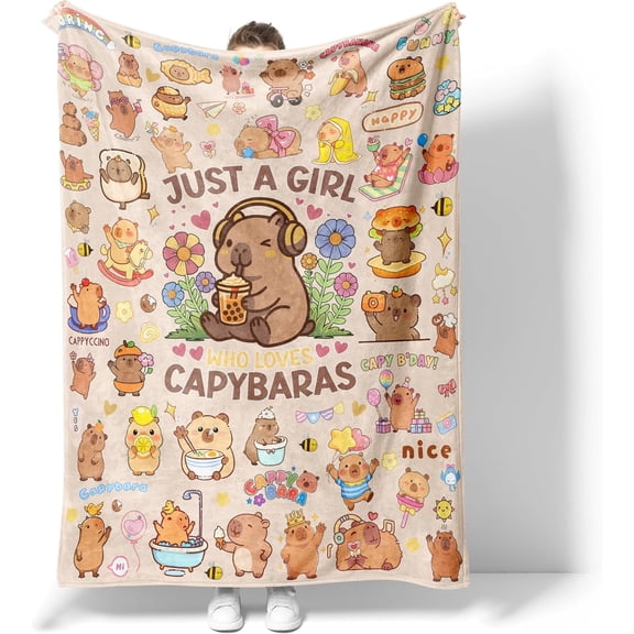 MORAVE 50"x40" Capybara Flannel Throw Blanket, Soft Fuzzy Warm Cozy Design, Perfect Gift for Girls, Boys, Adults and Animal Lovers, Suitable for Couch, Bed, Travel, Living Room and Home Decor