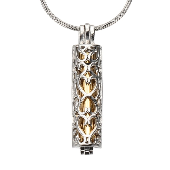 Uxcell Cylinder Urn Necklace, Hollow Cremation Jewelry Urn Necklace Stainless Steel Memorial Cremation Keepsake Ashes Pendant Ashes Holder for Women Men Pet, Silver(Gold)