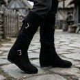 thumbnail image 2 of Flat Mid Calf Boots With Strap Buckle Design for Women Suede Heel Pull-On Closed Toe Casual Winter, 2 of 5