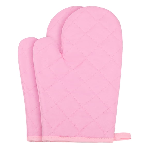Unique Bargains Heat Resistant Cooking Gloves Thick Cotton Lining Pink 10.6x6.7inch