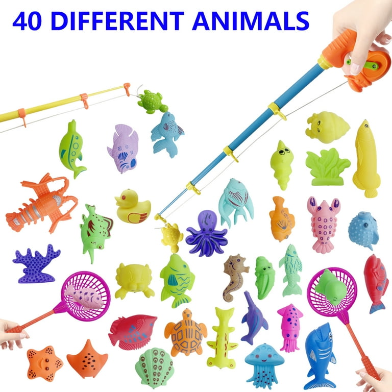 40 Pcs Fishing Bath Toys, Magnetic Fishing Pool Toys with 35 Sea Animals, Fish  Rod Toy Christmas Gift for 3-6 Years Old Kids 