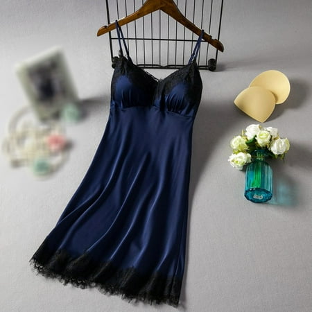 Spdoo Women Lingerie Satin Lace Chemise Nightgown V Neck Nightwear Full Slips Sleepwear Mini Teddy