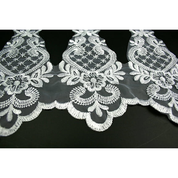 Lily 6" White Sheer Organza Bridal,Home Decor,Crafts  Embroidery Lace by Yard