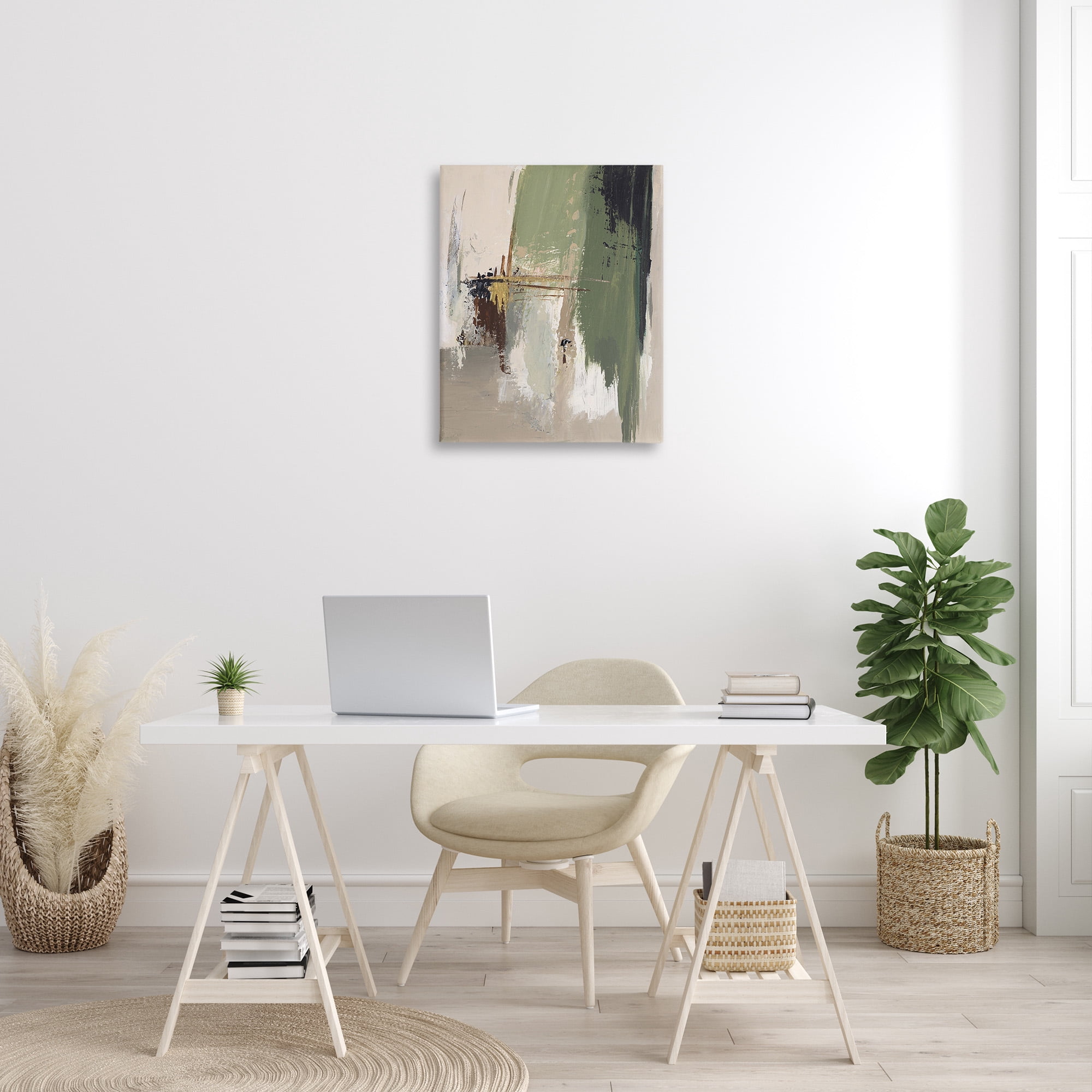 Stupell Industries Green & Tan Brush Strokes Abstract Painting Gallery Wrapped Canvas Art Print Wall Art, 24 x 30