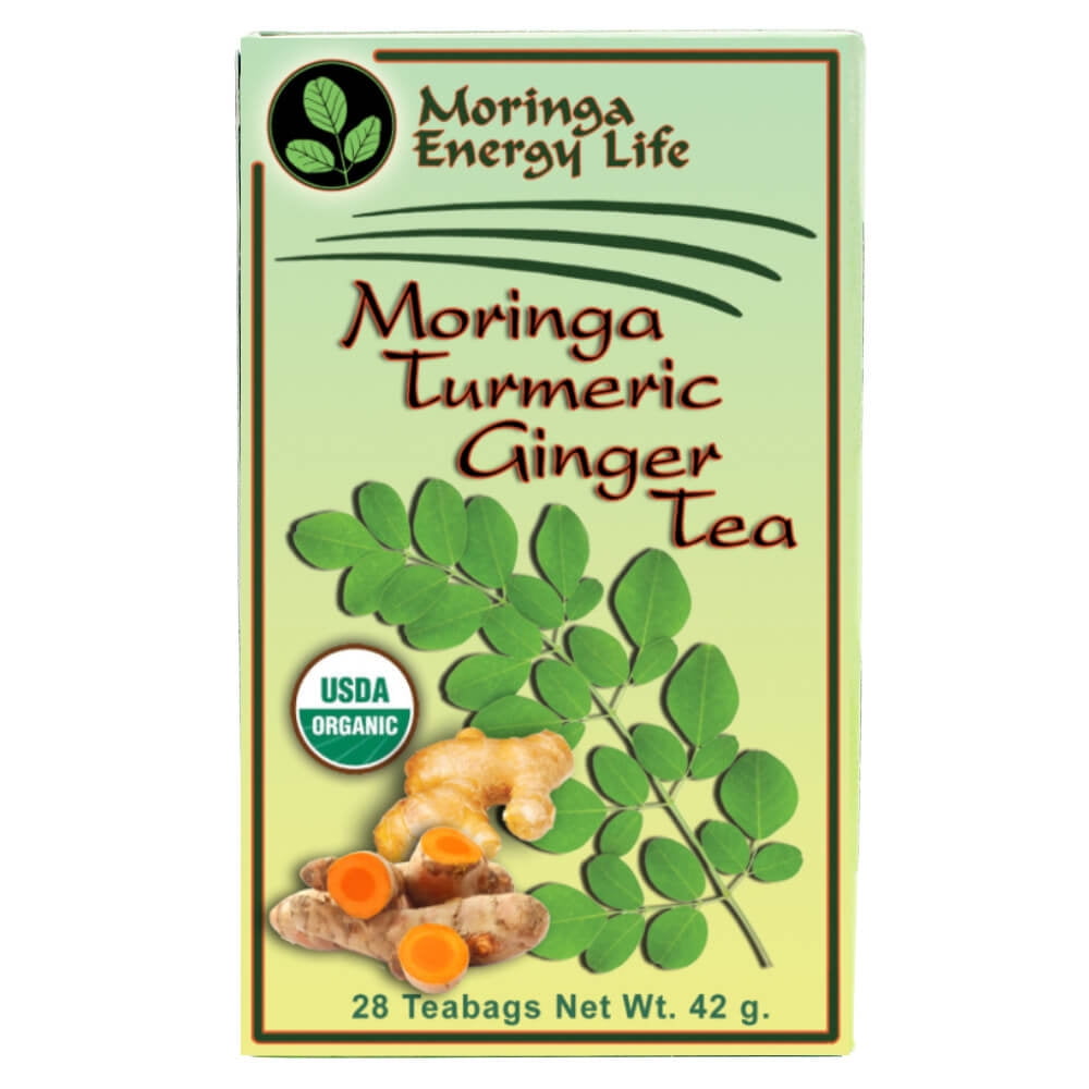 Moringa Turmeric Ginger Tea Bags, USDA Organic, 93 Vitamins & Nutrients for Keto, Paleo, Vegan, Sugar free. 28 teas