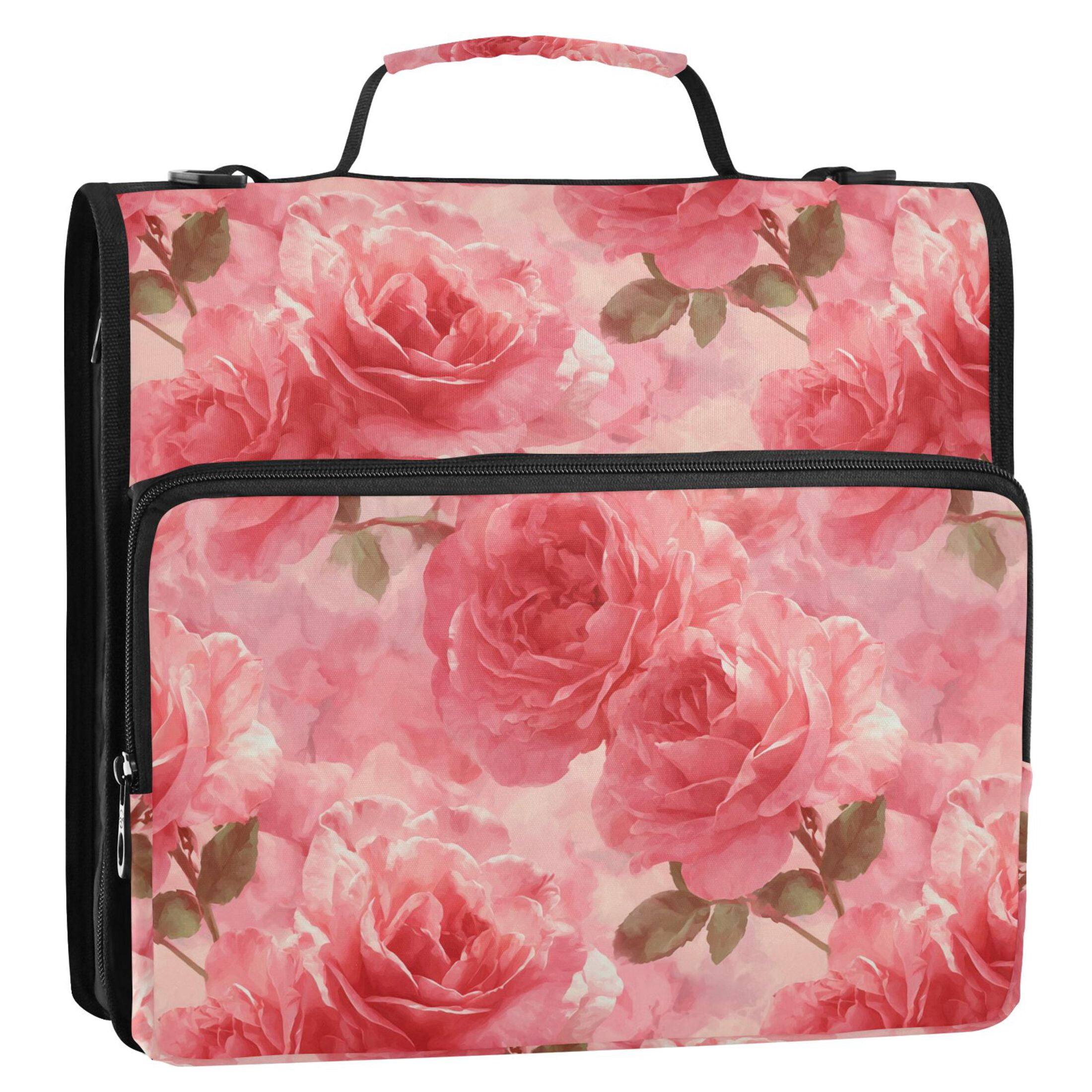 Zipper Binder Retro Romantic Roses 1.5 Inch Binder Folder Bag with Shoulder Strap and Handle
