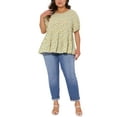 thumbnail image 2 of Agnes Orinda Women's Plus Size Floral Tops Crew Neck Short Sleeve Elastic Cuffs Casual Peplum Blouses 1X Yellow, 2 of 4