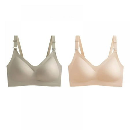 

Women s Maternity Nursing Seamless Bra Wirefree Clip Down Soft Support Gathered Bra for Pregnancy Sleeping and Breastfeeding M-2XL(2-Packs)