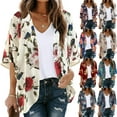 thumbnail image 6 of yoeyez Women Kimono Cardigans,Women's Floral Printed Puff Sleeve Tops Cover Up Summer Casual Loose Fit Blouses Loose Fit Watermelon Red,3XL, 6 of 6