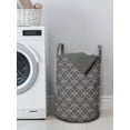 thumbnail image 3 of Geometrical Laundry Bag, Abstract Quatrefoil Symmetric Monochrome Classic Simplistic Vintage Style, Basket with Handles Drawstring Closure for Laundromats, 13" x 19", Grey and White, by Ambesonne, 3 of 4