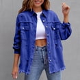 thumbnail image 3 of qucoqpe Womens Distressed Denim Jacket Long Sleeve Casual Oversized Basic Jean Coats, 3 of 6