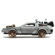 DeLorean DMC (Time Machine) Brushed Metal Train Wheel Version "Back to the Future Part III" 1/32 Diecast Model Car by Jada