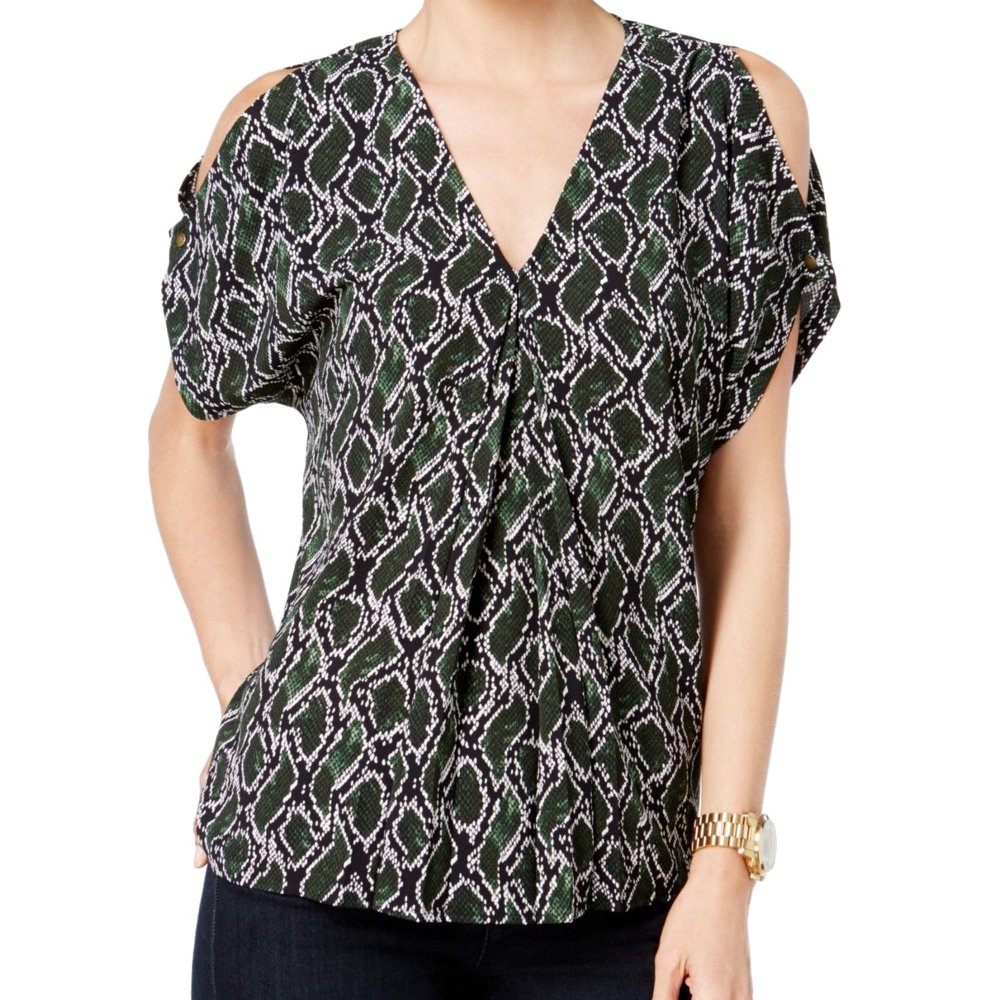 green snake print blouse