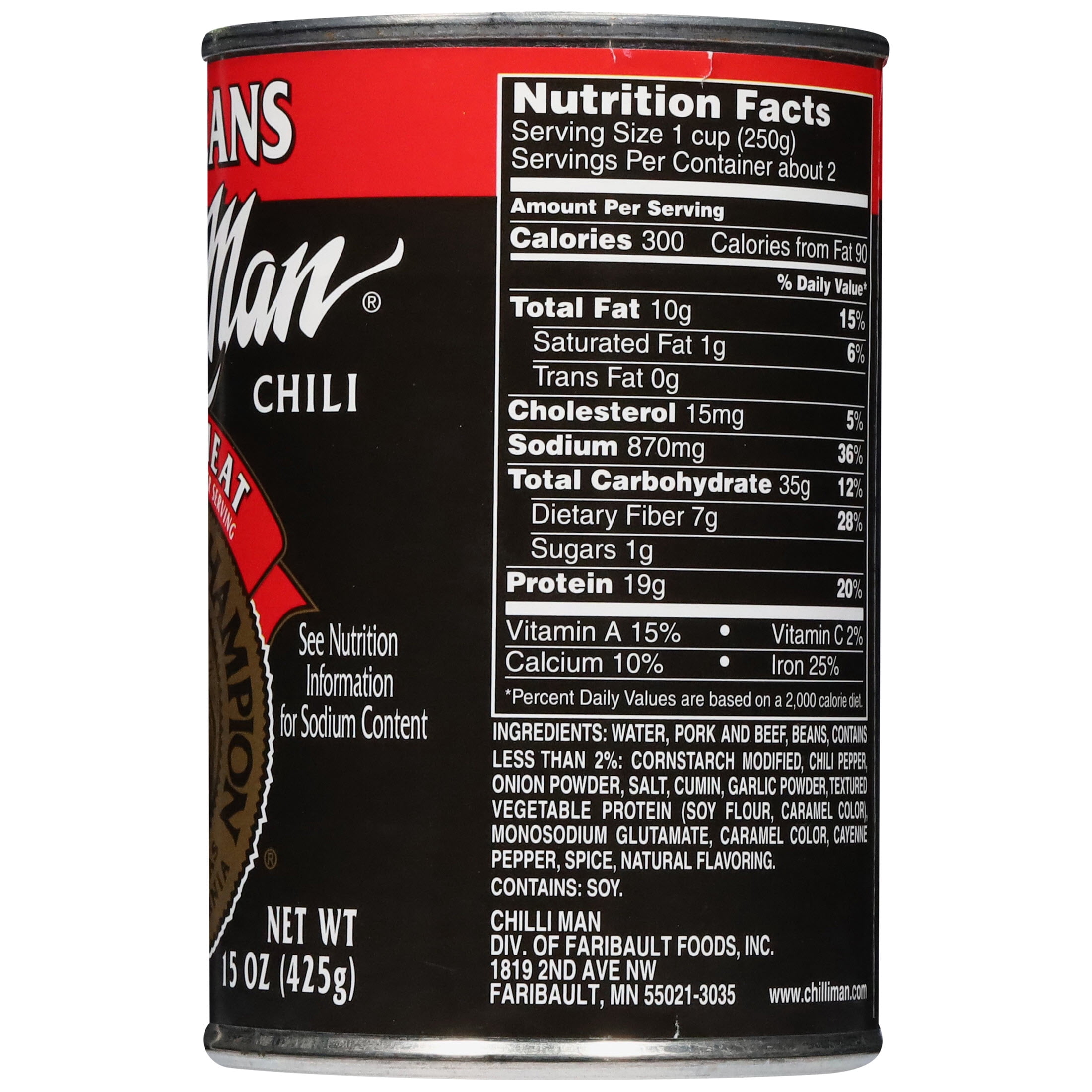 Chilli Man Chili with Beans Lean Meat 15 oz. Can