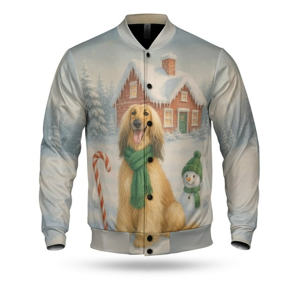 Hello Winter Vintage Afghan Hound Enjoys Snowy Day with Snowman All Over Print 3D Baseball Jacket Dog Lover Bomber Jacket Softball - 12019