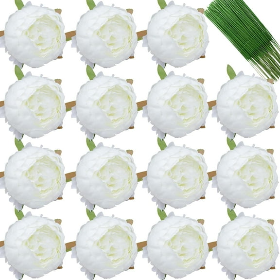 Silk Peony Artificial Flower Heads 4 inch Fake Peony Flowers Heads with Stems Artificial Peony Flower Heads in Bulk Wholesale for Crafts Decor (Off White)